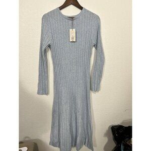 Target NWT Baby Blue Ribbed Long Sleeve Midi Dress Soft Size M